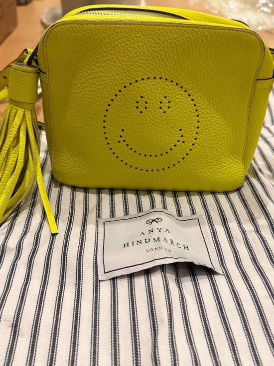 Anya Hindmarch Handbags - Anya Hindmarch Neon Yellow Perforated Smiley Leather Crossbody